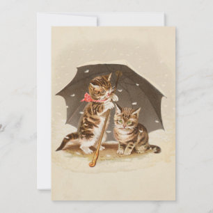 Convite Gatos antigos debaixo de guarda-chuva arte de gato