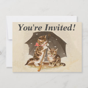 Convite Gatos antigos debaixo de guarda-chuva arte de gato