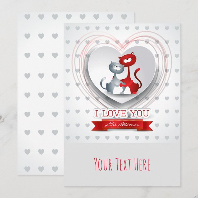 Convite Gatos Apaixonados com Coração (Frente/Verso)