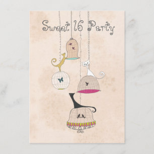 Convite Gatos Birdcages Doce 16 Festas Convidadas