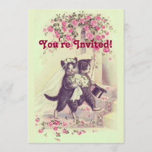 Convite Gatos de Casamento Pastel Verde