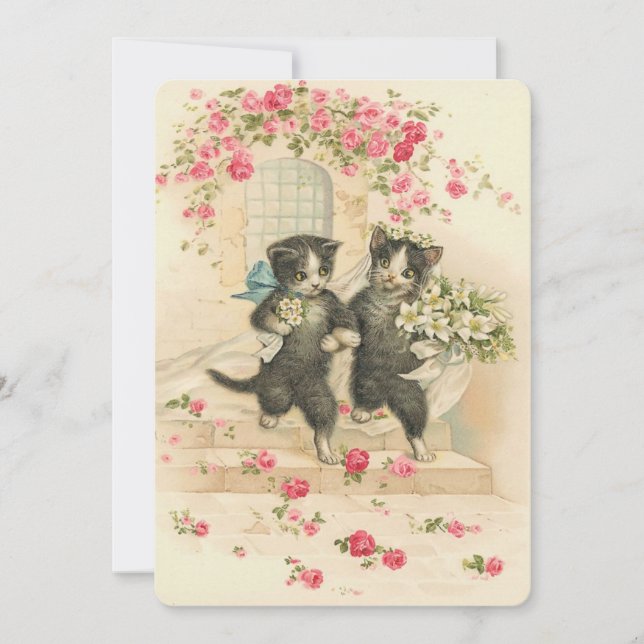 Convite Gatos de Casamento Vintage (Frente)