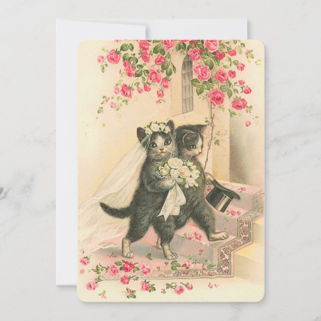 Convite Gatos de Casamento Vintage (Frente)