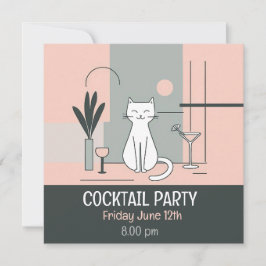 Convite Gatos de festa de cocktail retrô estilo gato simpl