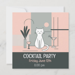 Convite Gatos de festa de cocktail retrô estilo gato simpl