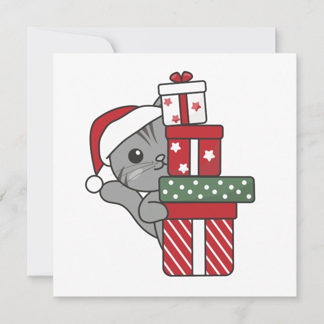 Convite Gatos De Natal Gato Presente Para Animais De Inver (Frente)