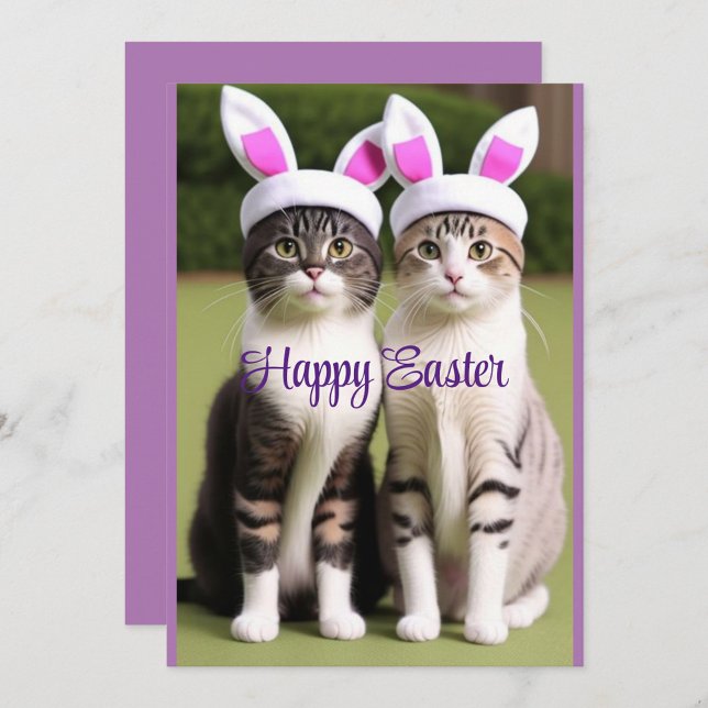 Convite Gatos de Páscoa com Orelhas de Coelho (“Two little furballs bringing Easter cheer!”)