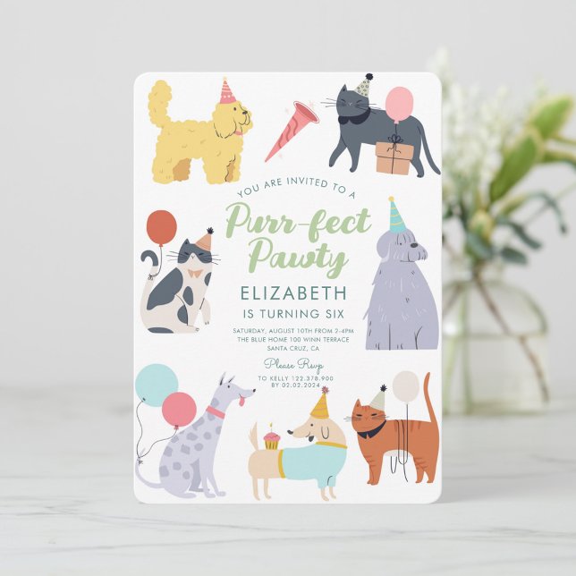 Convite Gatos Engraçados Cães Purr-fect Birthday Pawty (Criador carregado)