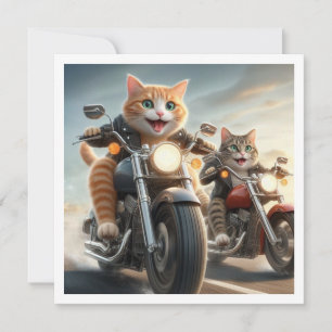 Convite Gatos Engraçados, Gatos No Aniversário De Motocicl
