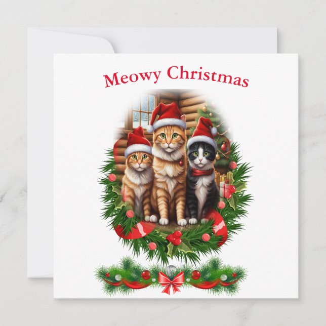 Convite Gatos Feliz Natal férias Animais (Frente)