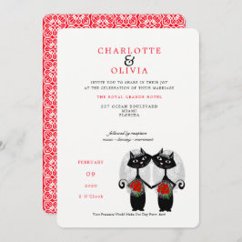 Convite Gatos Fofos LGBTQ de Casamento Lésbicas e Casais