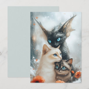 Convite Gatos Mágicos de Inverno com Guardião Dragão Fantá