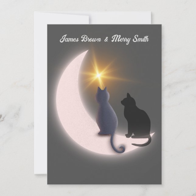 Convite Gatos Moon Crescente no Amor Casamento Dourado das (Frente)