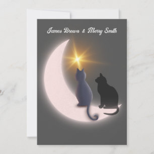 Convite Gatos Moon Crescente no Amor Casamento Dourado das