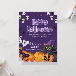 Convite Gatos pretos fofos das crianças no Halloween feliz
