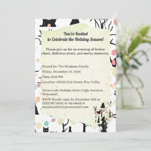 Convite Gatos Pretos & Galhos Personalizados RetroMinimali
