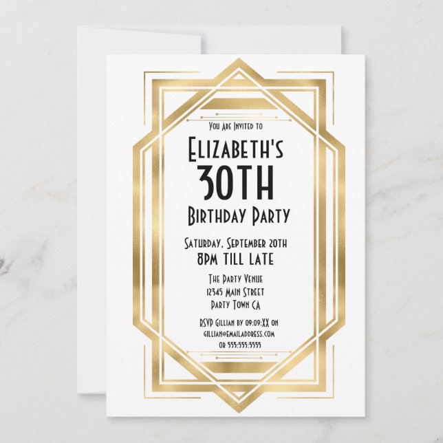 Convite Gatsby 1920 Art Deco White | ANIVERSÁRIO DE 30 ANO (Frente)