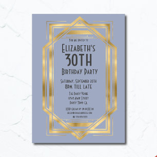 Convite Gatsby Art Deco Azul dos anos 20 Aniversário de