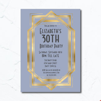 Convite Gatsby Art Deco Azul dos anos 20 | Aniversário de