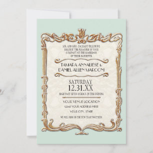 Convite Gatsby Art Deco Nouveau Lace Faux Dourada Tulip