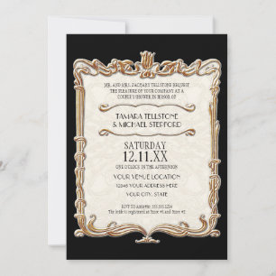 Convite Gatsby Art Deco Nouveau Lace Faux Dourada Tulip