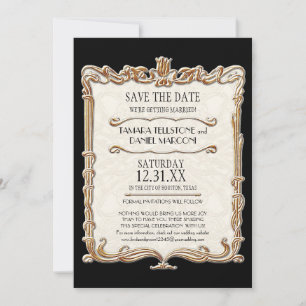 Convite Gatsby Art Deco Nouveau Lace Faux Dourada Tulip