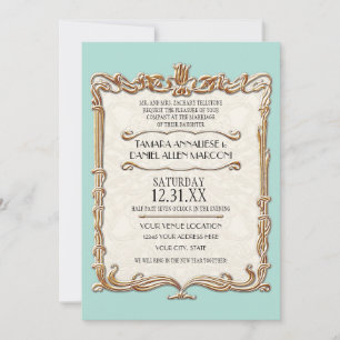 Convite Gatsby Art Deco Nouveau Lace Faux Tulip Dourado