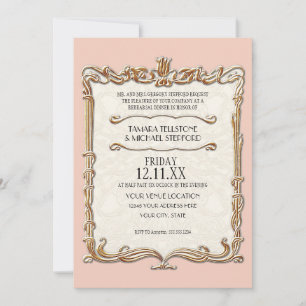 Convite Gatsby Art Deco Nouveau Lace Faux Tulip Dourado
