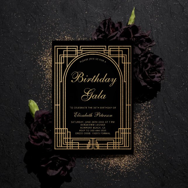 Convite Gatsby Art Deco Roaring 20s Elegant Arch Birthday (gatsby invitation roaring 20s twenties art deco black tie gold formal business corporate event)
