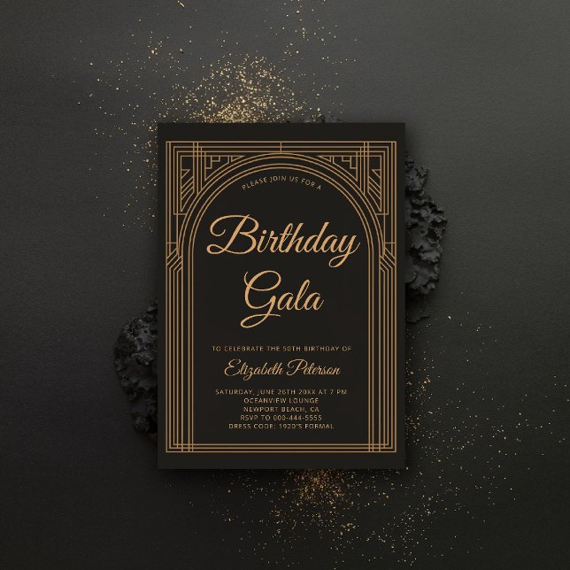 Convite Gatsby Art Deco Roaring 20s Elegante Dourado Birth (gatsby invitation roaring 20s twenties art deco nouveau black tie gold formal business corporate)