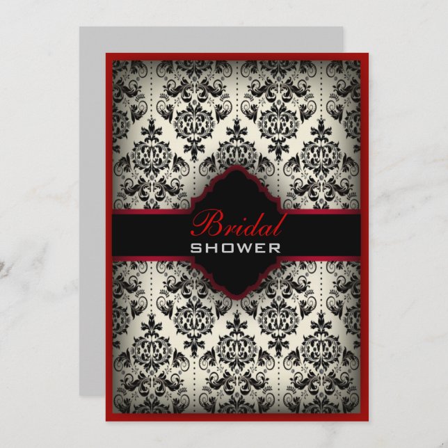 Convite Gatsby Black White Damask Paris chá de panela (Frente/Verso)