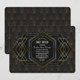 Convite Gatsby, Excelente negro Dourado elegante, 16