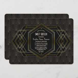 Convite Gatsby, Excelente negro Dourado elegante, 16