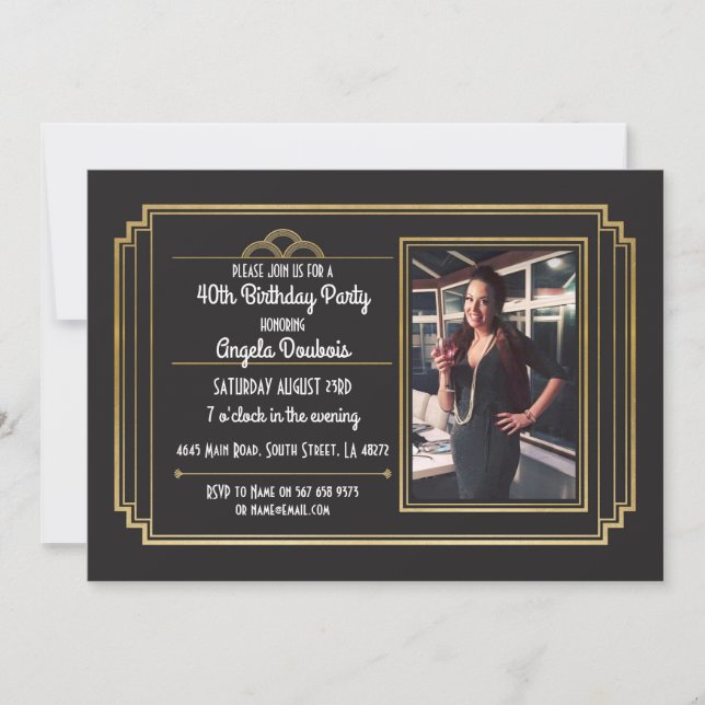 Convite Gatsby, Festa de aniversário 1920, Roaring Dourado (Frente)