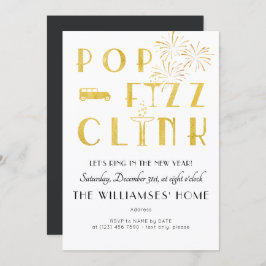 Convite Gatsby Pop Fizz Clink Art Deco New Years Eve Party