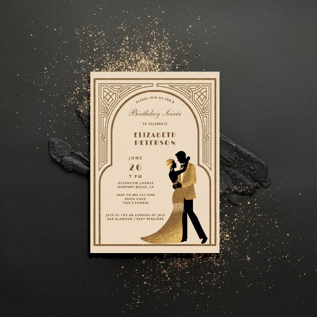 Convite Gatsby Roaring 20 deco Arch Beige Birthday (gatsby party invitation roaring twenties 1920s art deco nouveau arch business corporate event)