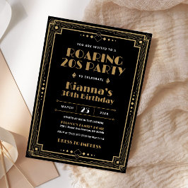 Convite Gatsby Roaring 20s Art Deco Birthday Black