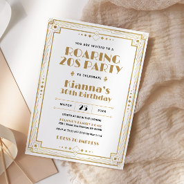 Convite Gatsby Roaring 20s Art Deco Birthday White Dourado