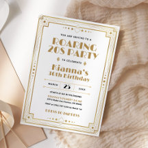 Gatsby Roaring 20s Art Deco Birthday White Dourado