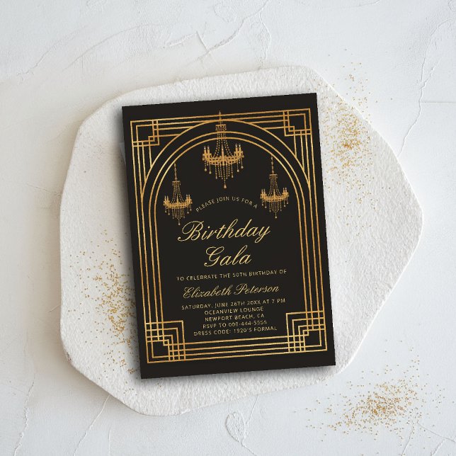 Convite Gatsby Roaring 20s Deco Chandeliers Chic Birthday (gatsby party invitation roaring 1920 twenties prohibition deco chandeliers elegant business ball)
