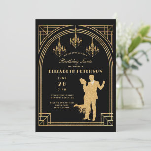 Convite Gatsby Roaring 20s Deco Chandeliers Frame Birthday