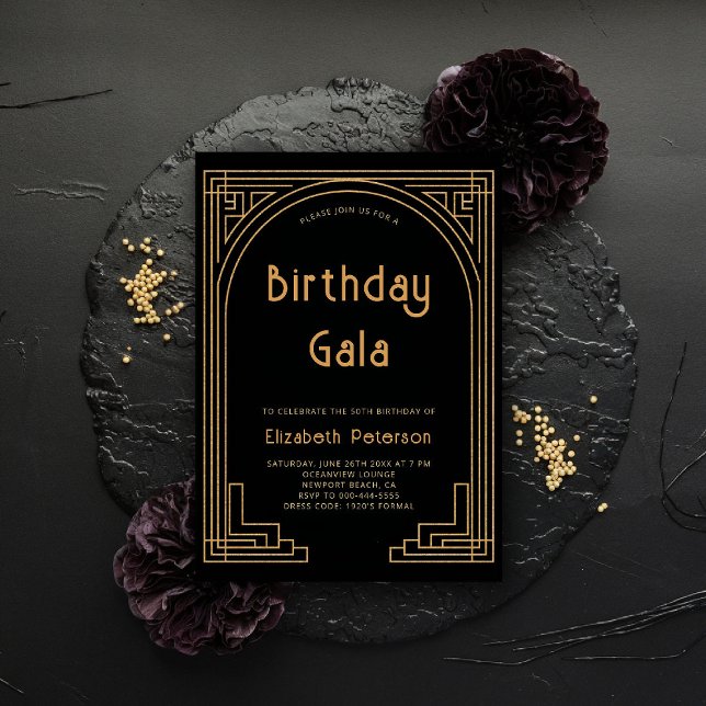 Convite Gatsby Roaring 20s Elegante Dourado Arch Aniversár (gatsby invitation roaring 20s twenties art deco nouveau elegant formal business corporate event)