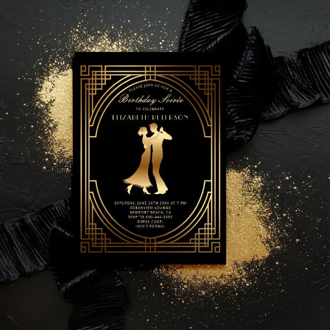 Convite Gatsby Roaring Twenties Art Deco Flapper Birthday (gatsby party invitation roaring twenties 1920s art deco nouveau frame gold business corporate event)