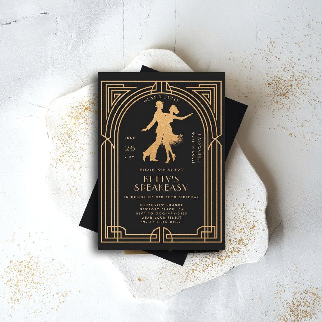 Convite Gatsby Speakeasy Roaring 20 Flapper Dance Birthday (gatsby party invitation speakeasy roaring 1920 twenties nouveau deco prohibition flapper dance)
