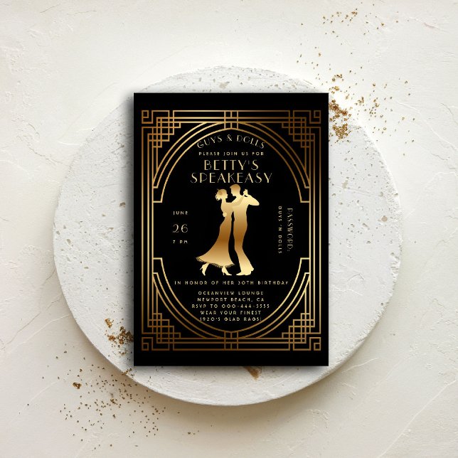 Convite Gatsby SpeakEasy Roaring 20s Dourado Noivado da Fl (gatsby party invitation speakeasy roaring 1920 twenties nouveau deco flapper prohibition dance)