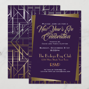 Convite Gatsby Style NYE Dourado e Azul Meia-noite