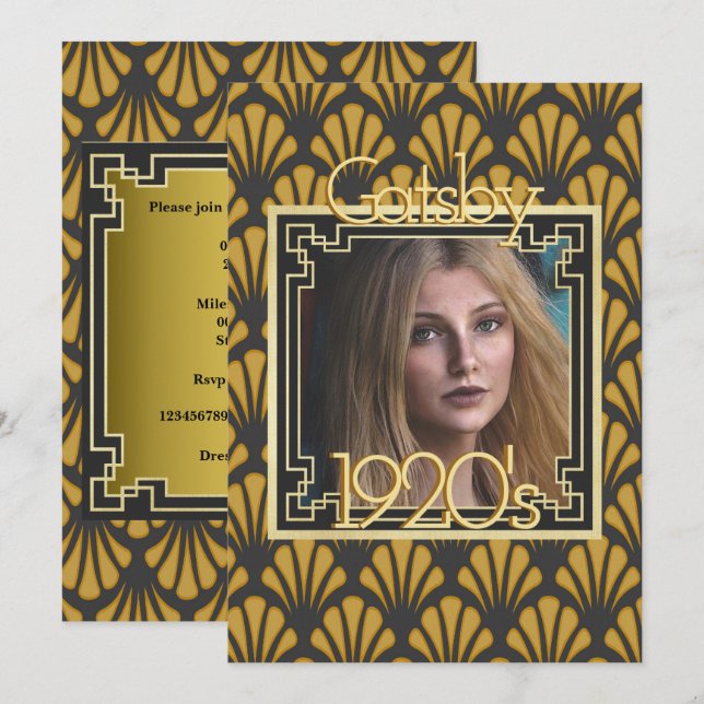 Convite Gatsby vintage Art Deco, 1920 (Frente/Verso)