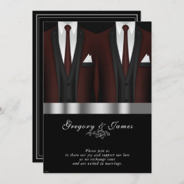 Convite Gay Burgundy Tuxedo Silver Black