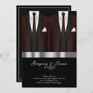 Convite Gay Burgundy Tuxedo Silver Black
