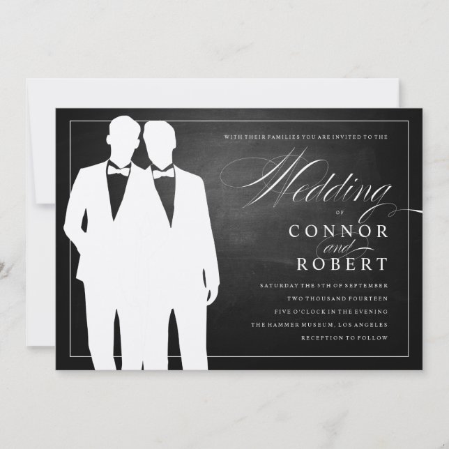 Convite Gay Chalkboard Weding Two Grooms Silhouettes (Frente)
